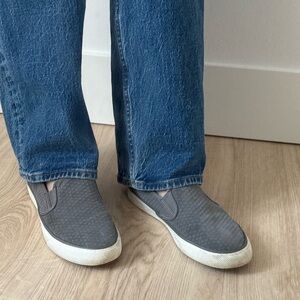 SPERRY SEASIDE EMBOSS SUEDE GREY WOMEN'S FLAT SLIP ON SNEAKERS SHOES